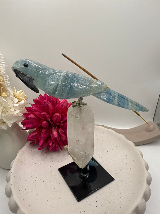 Blue onyx bird on black stand (LF1)